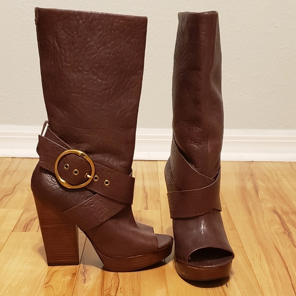 LUCKY BRAND LEATHER UNDER KNEE OPEN TOE BOOTS - Picture 2 of 12